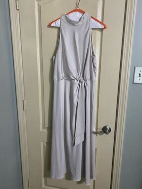 Ted Baker Cream High-Neck Midi Dress with Tie Front